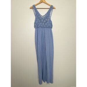 Aerie Light Blue Crochet Bodice Maxi Dress Size Large Boho Coastal Chic Casual